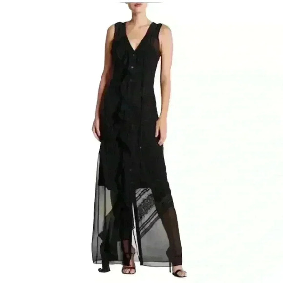 Haute Hippie Silk Sheer Maxi Dress Size XS Black Party Cocktail Elegant - Picture 1 of 15